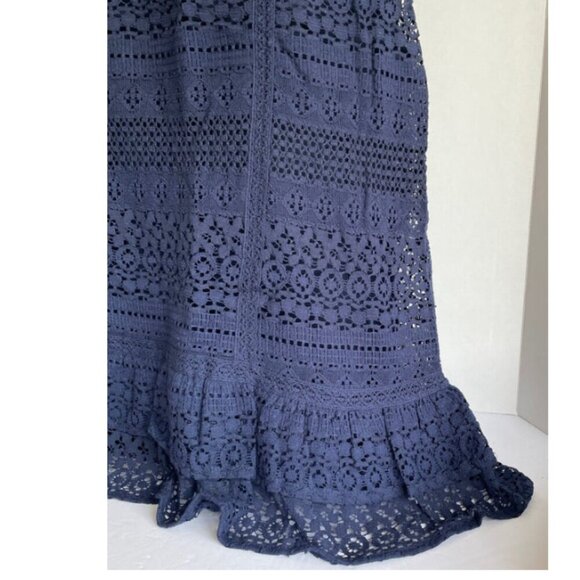 Joie Dress Cotton Ruffle Mini Dress Large Navy Blue Sleeveless Shift Shift Lace - Picture 9 of 12